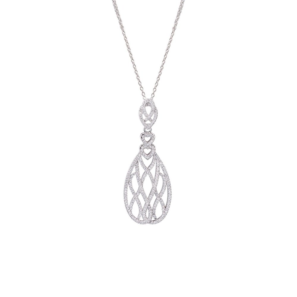 Sterling Silver Long Figure 8 CZ Drop Pendant Necklace with Chain